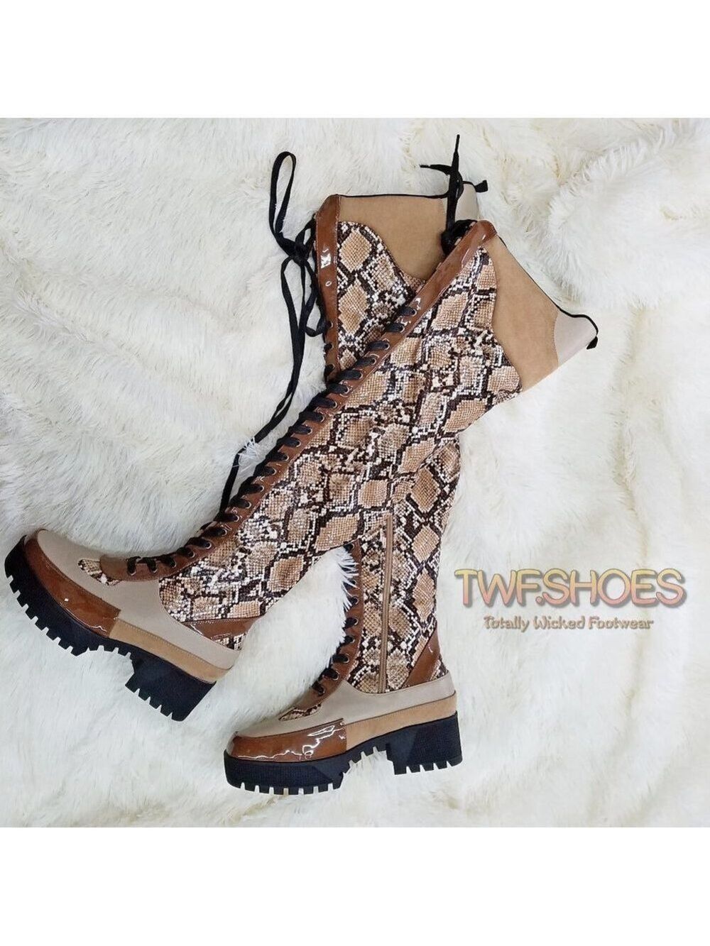 Mischief Thigh High Lace Up Platform Combat Cyber Boots